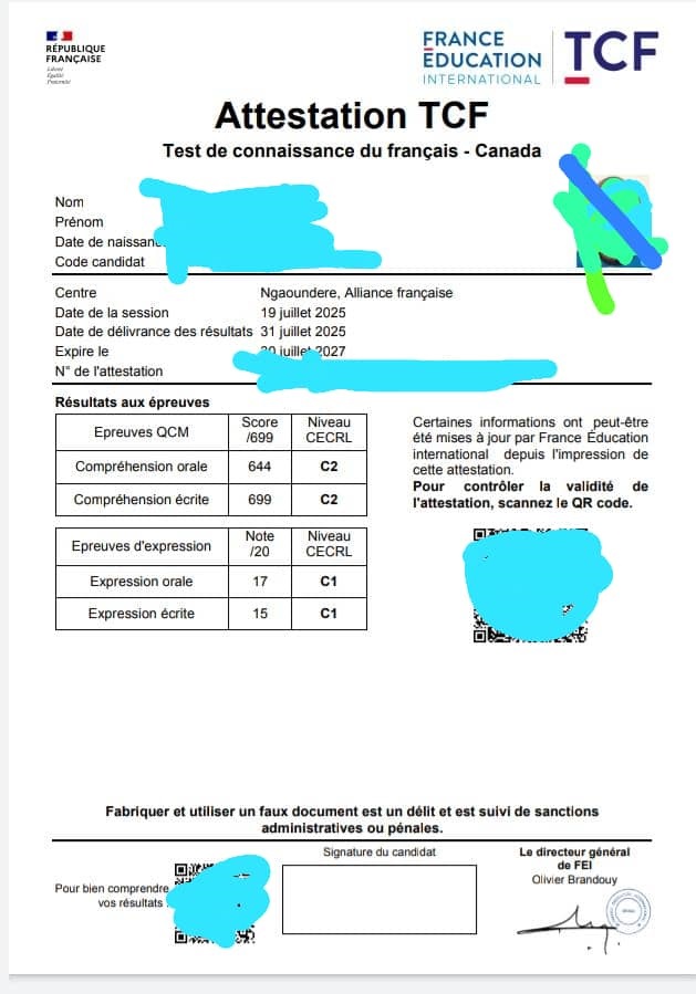 Attestation TCF
