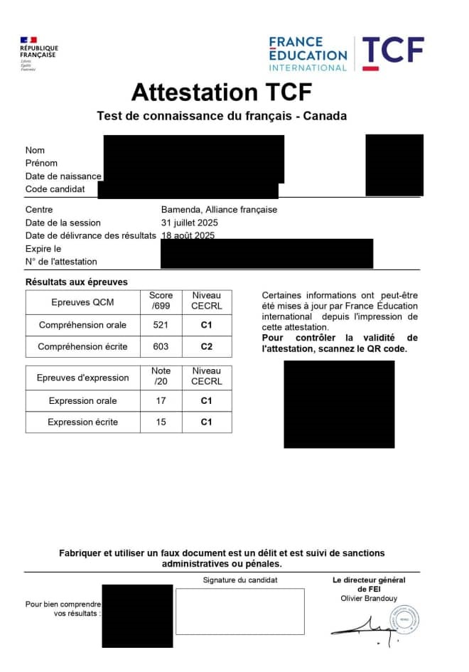 Attestation TCF