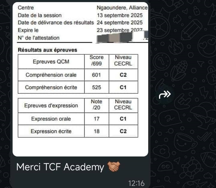 Attestation TCF