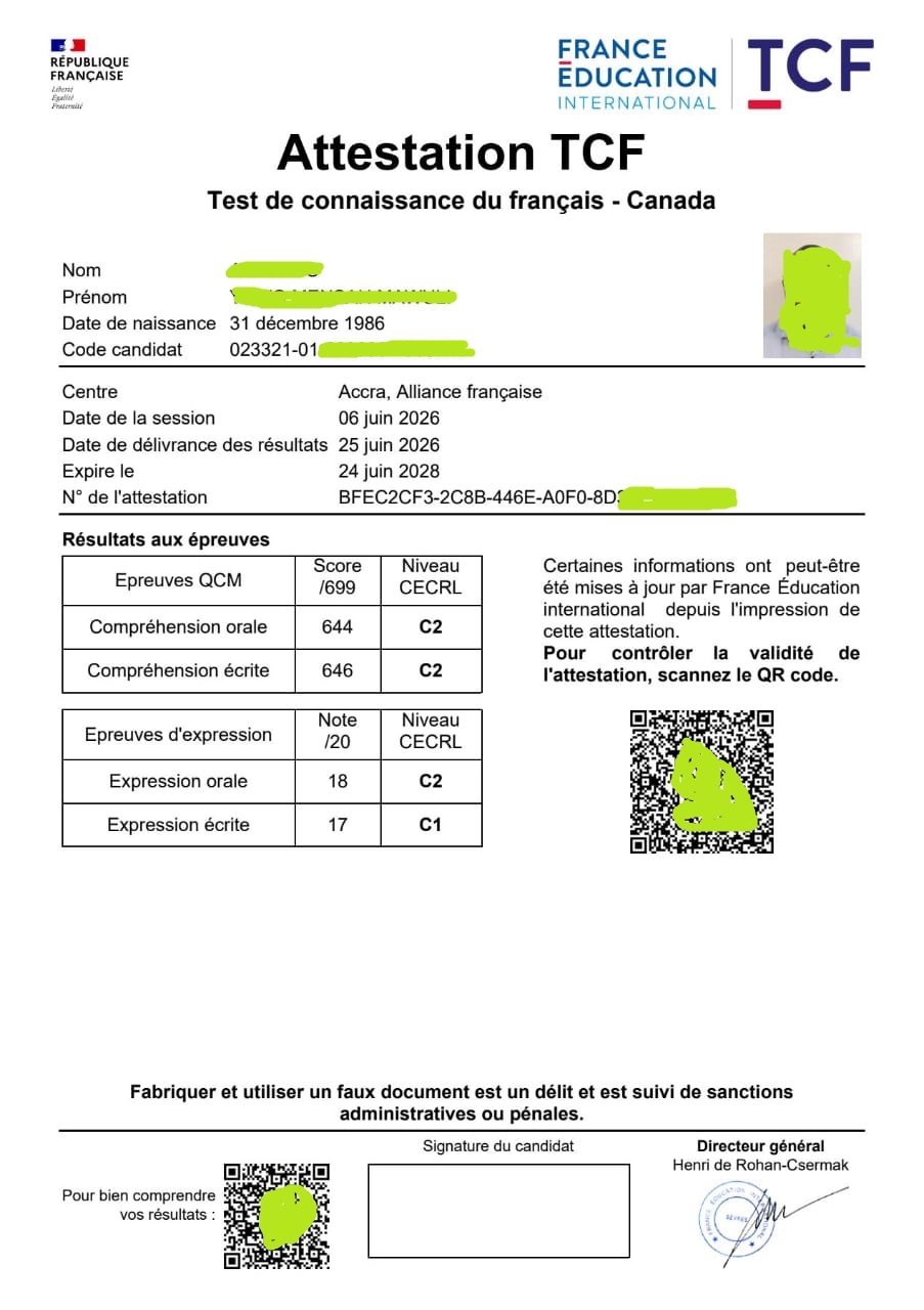 Attestation TCF