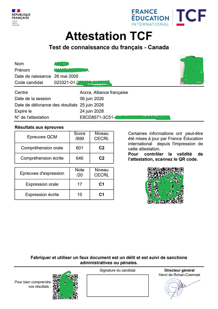Attestation TCF