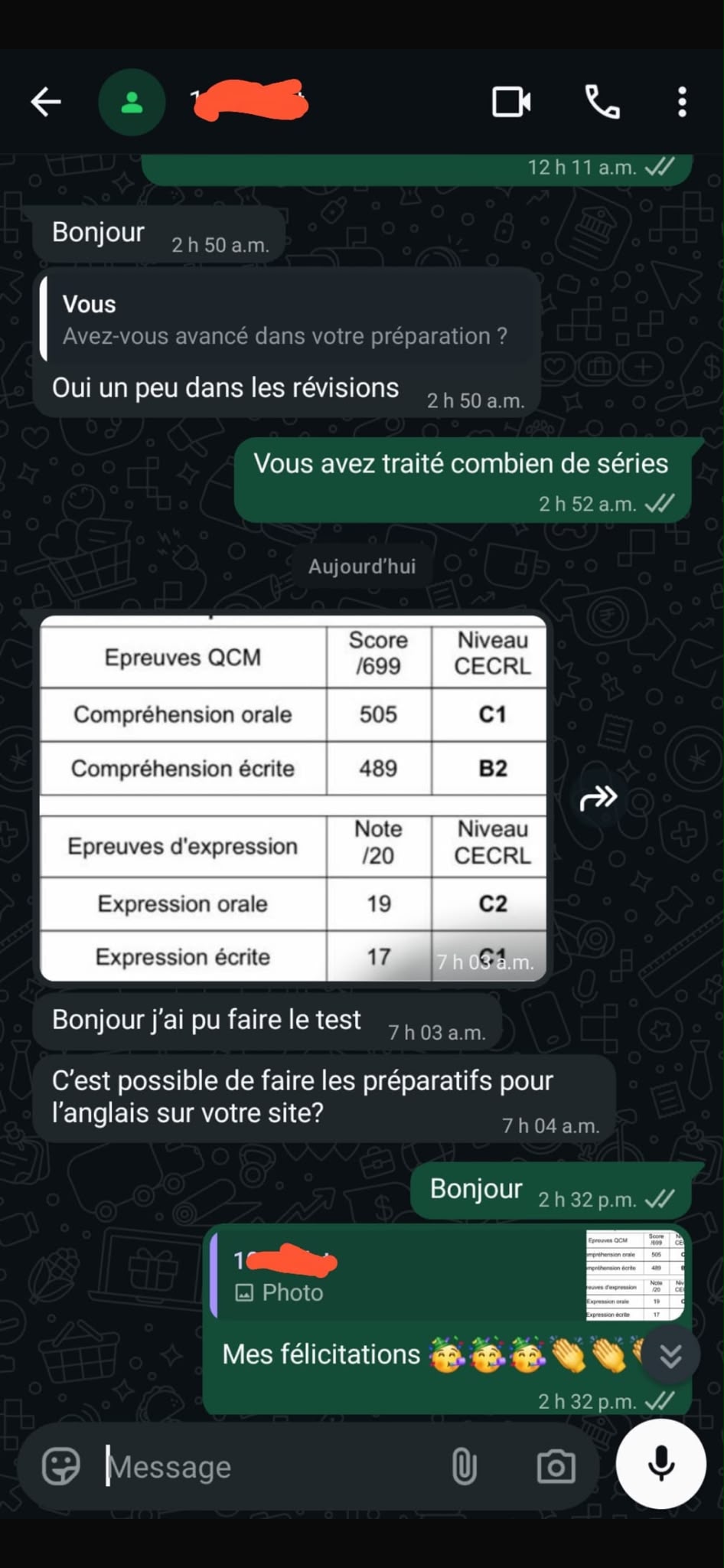 Témoignage WhatsApp de candidat n°25